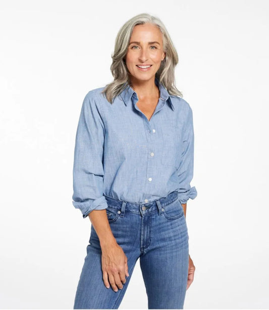 Women's Essential Cotton Shirt, Chambray Long Sleeve