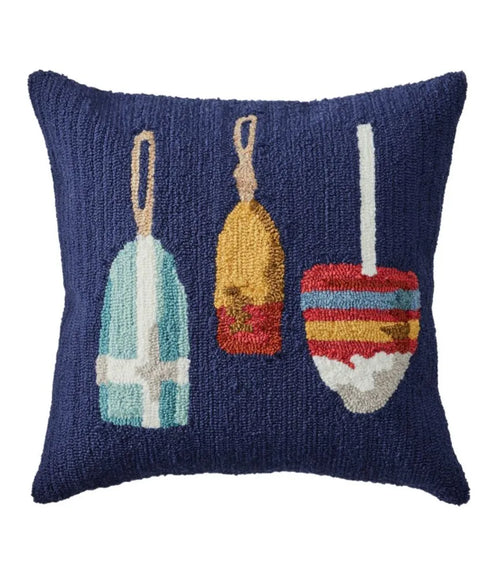 Indoor/Outdoor Hooked Pillow, Buoys, 18" x 18"
