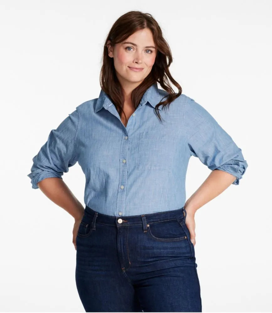Women's Essential Cotton Shirt, Chambray Long Sleeve