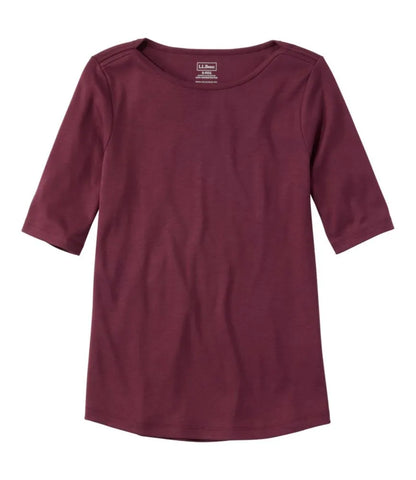 Women's Pima Cotton Tee, Elbow-Sleeve Boatneck