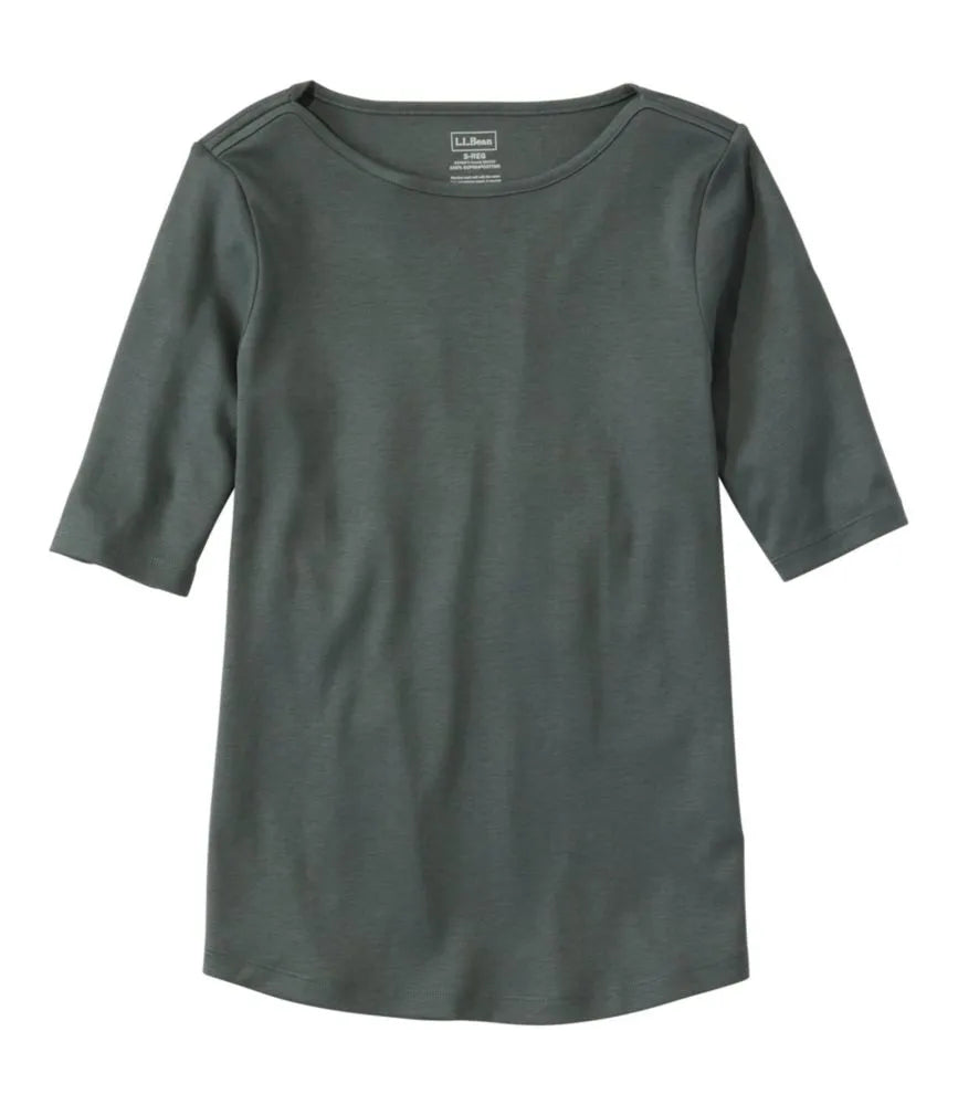 Women's Pima Cotton Tee, Elbow-Sleeve Boatneck