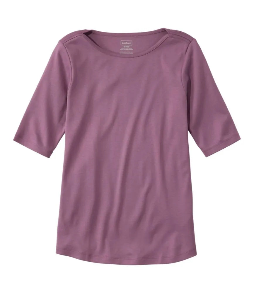 Women's Pima Cotton Tee, Elbow-Sleeve Boatneck