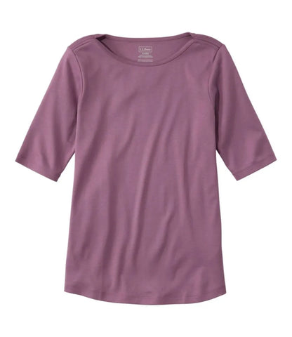 Women's Pima Cotton Tee, Elbow-Sleeve Boatneck