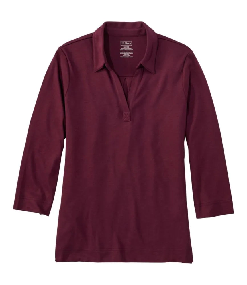 Women's Pima Cotton Tee, Three-Quarter-Sleeve Polo