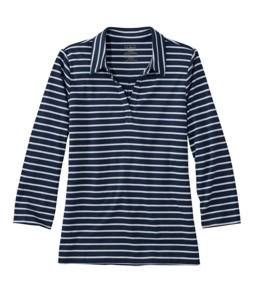 Women's Pima Cotton Tee, Three-Quarter-Sleeve Polo Stripe