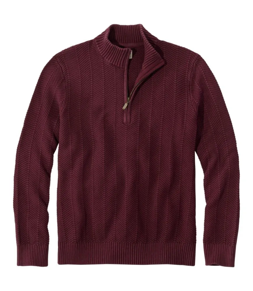 Men's Sunwashed Textured Cotton Sweater, Herringbone 1/4 Zip