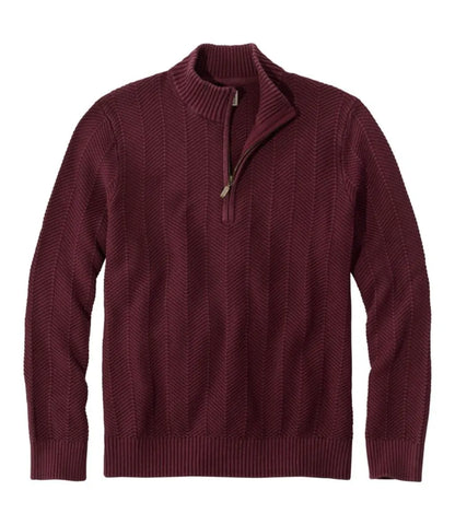 Men's Sunwashed Textured Cotton Sweater, Herringbone 1/4 Zip