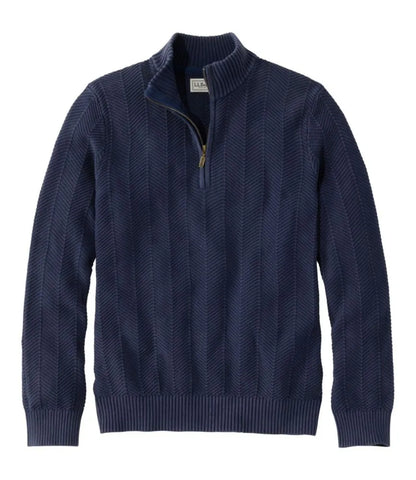 Men's Sunwashed Textured Cotton Sweater, Herringbone 1/4 Zip