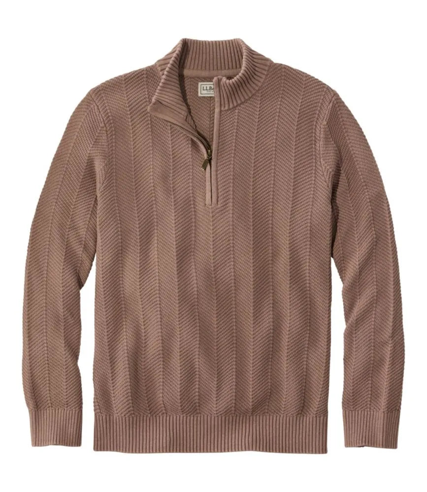Men's Sunwashed Textured Cotton Sweater, Herringbone 1/4 Zip