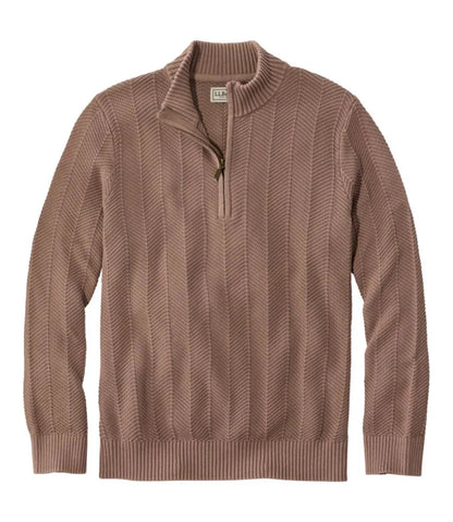 Men's Sunwashed Textured Cotton Sweater, Herringbone 1/4 Zip