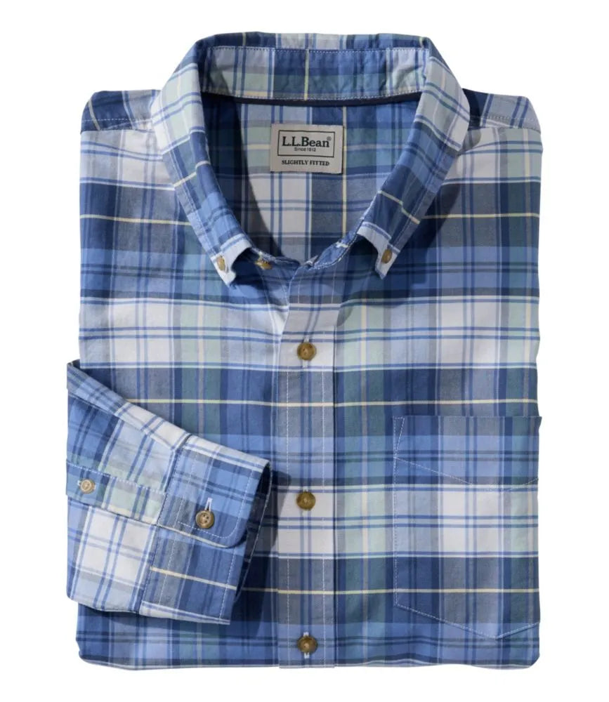 Men's Sunwashed Oxford Shirt, Slightly Fitted Untucked Fit, Plaid