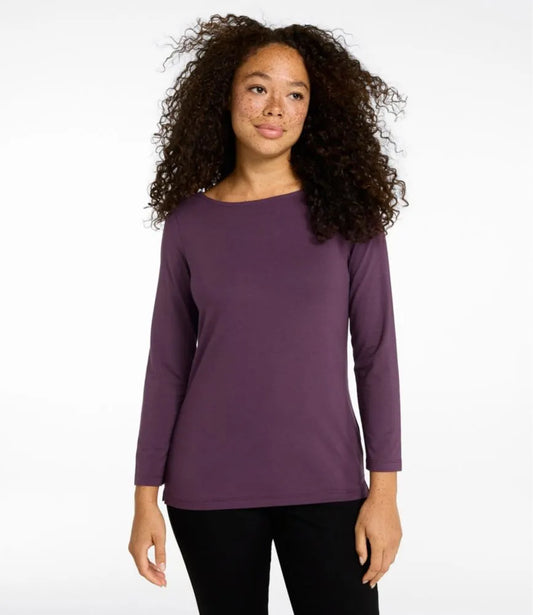 Women's Soft Stretch Supima-Blend Tee, Boatneck Bracelet-Sleeve