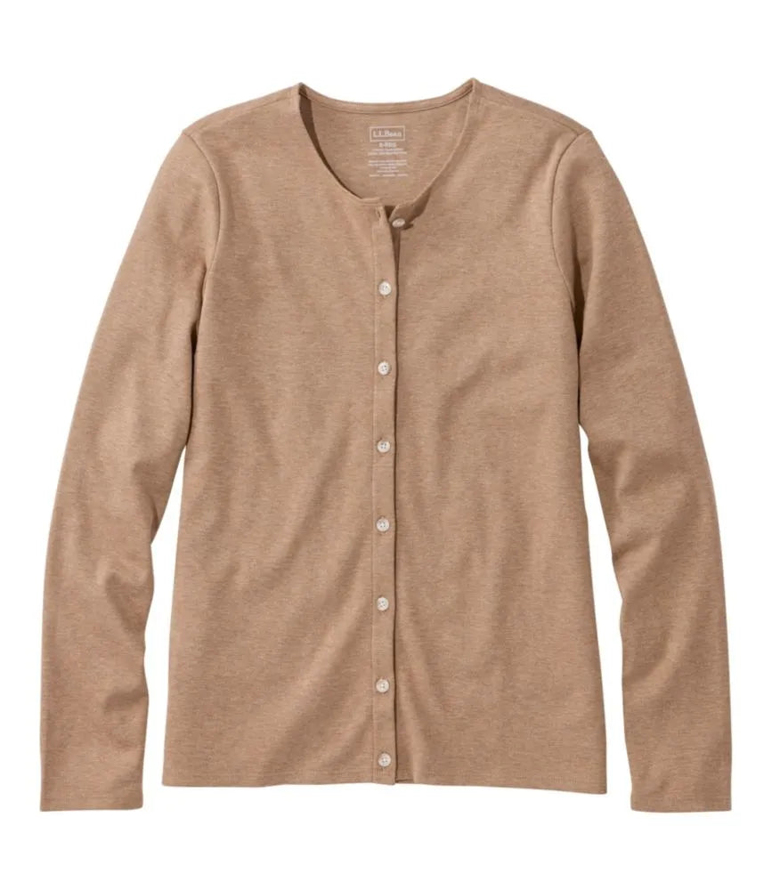 Women's Pima Cotton Tee, Long-Sleeve Crewneck Cardigan
