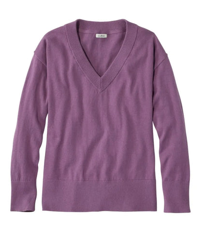Women's Cotton/Cashmere Sweater, V-Neck