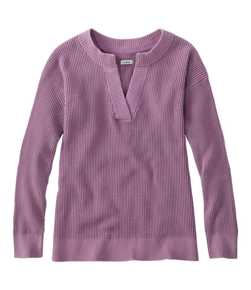 Women's Sunwashed Waffle Sweater, Splitneck