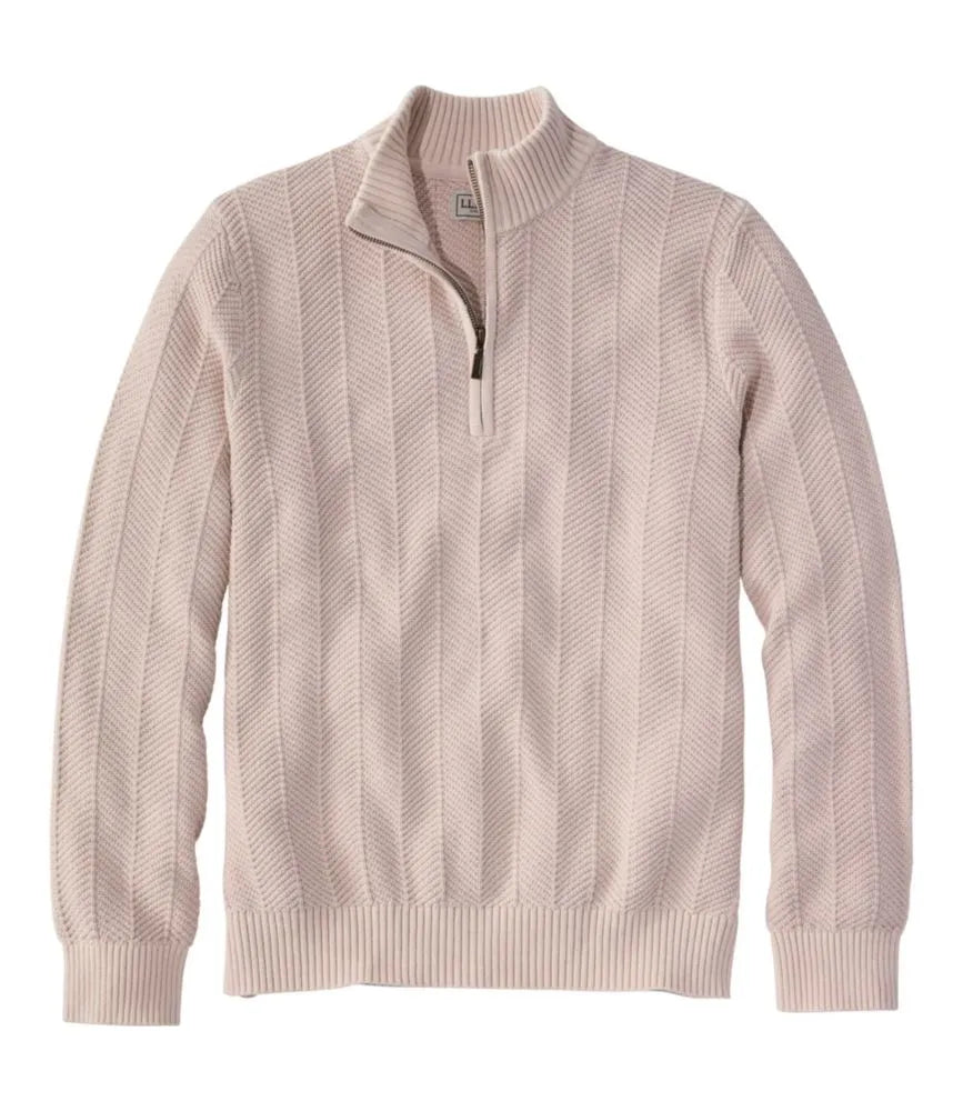 Men's Sunwashed Textured Cotton Sweater, Herringbone 1/4 Zip