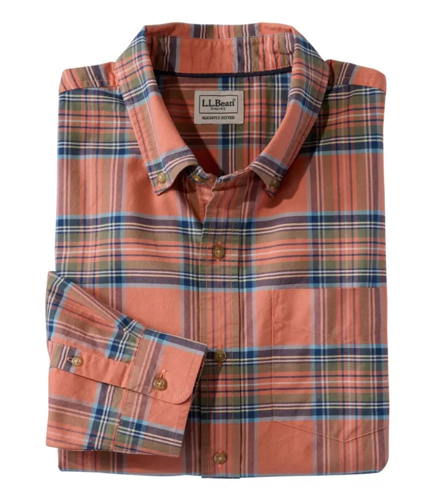 Men's Sunwashed Oxford Shirt, Slightly Fitted Untucked Fit, Plaid