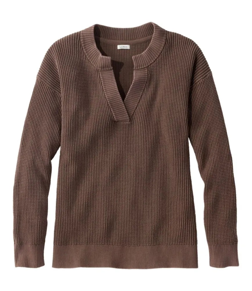 Women's Sunwashed Waffle Sweater, Splitneck