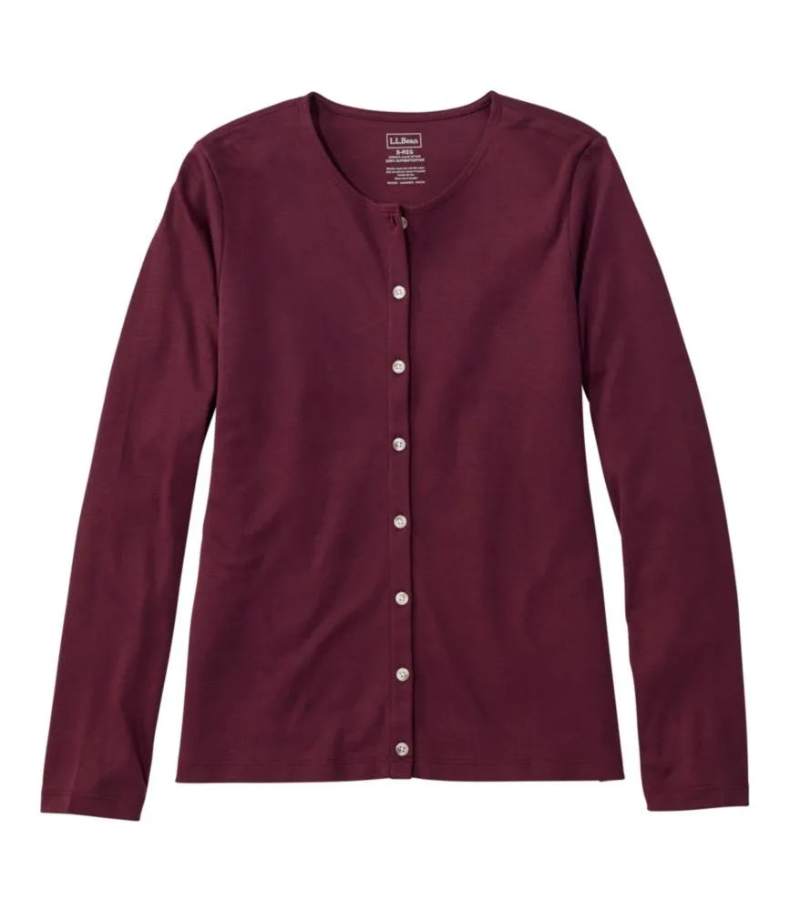 Women's Pima Cotton Tee, Long-Sleeve Crewneck Cardigan