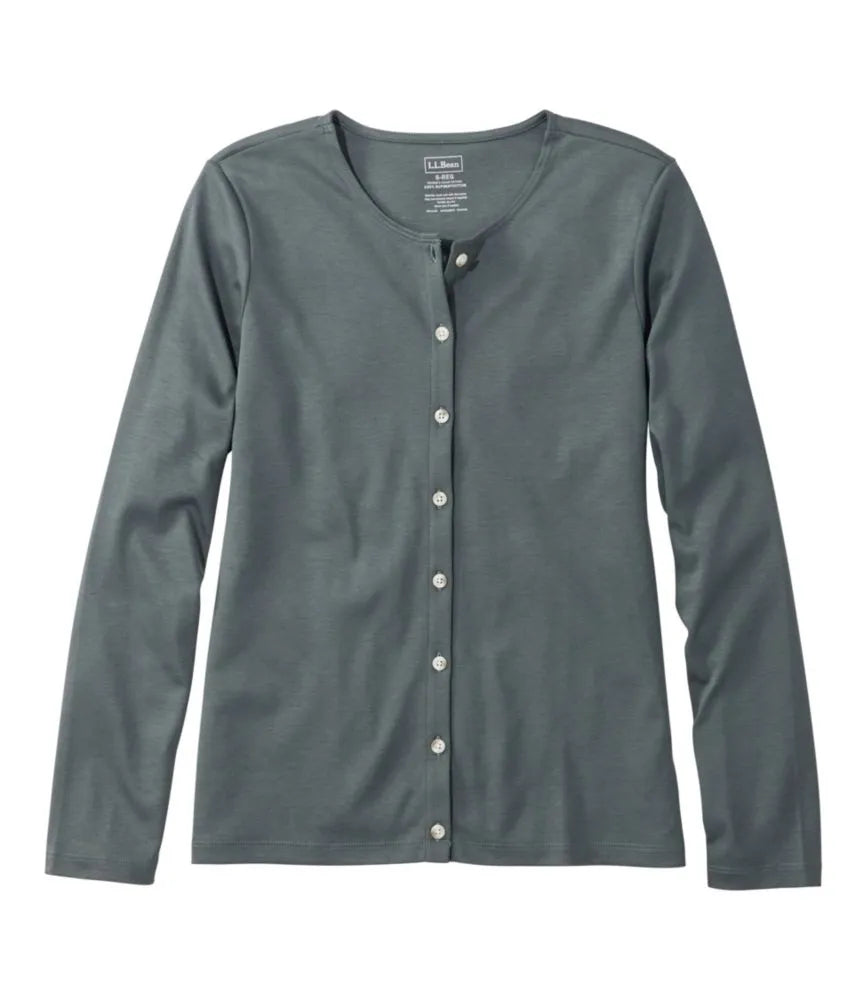 Women's Pima Cotton Tee, Long-Sleeve Crewneck Cardigan
