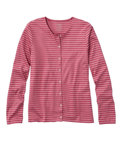 Women's Pima Cotton Tee, Long-Sleeve Crewneck Cardigan Stripe