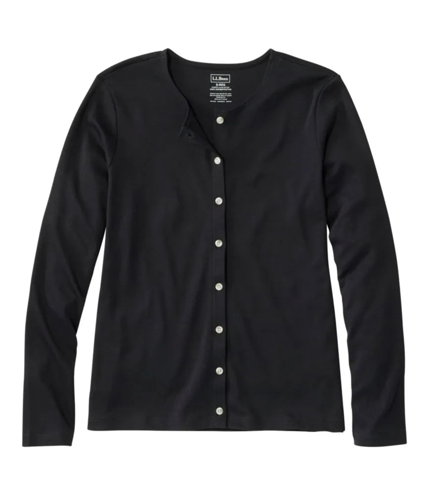 Women's Pima Cotton Tee, Long-Sleeve Crewneck Cardigan
