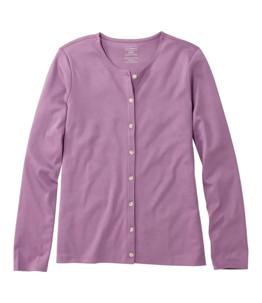Women's Pima Cotton Tee, Long-Sleeve Crewneck Cardigan