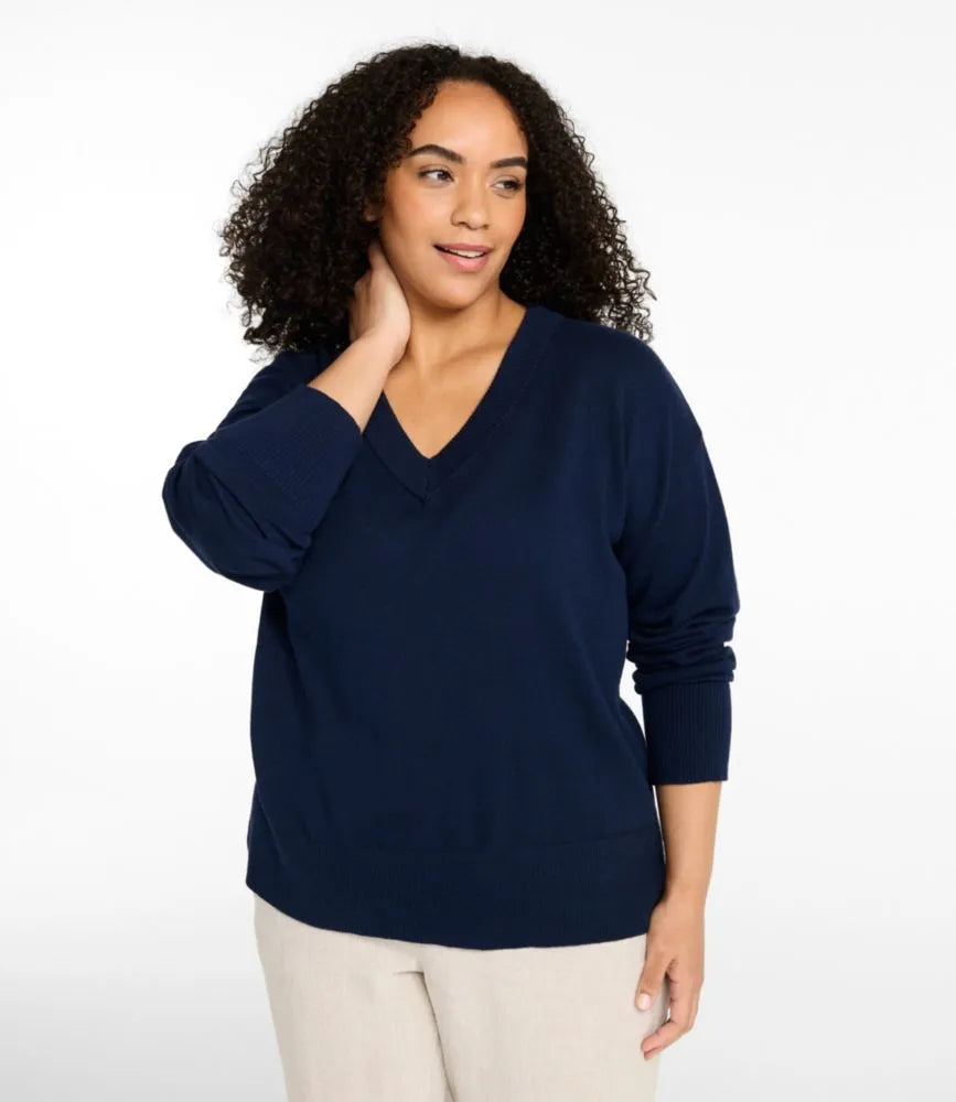 Women's Cotton/Cashmere Sweater, V-Neck