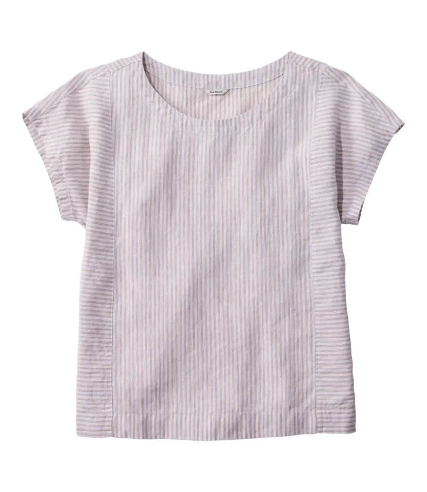Women's Premium Washable Linen Shirt, Short-Sleeve Stripe