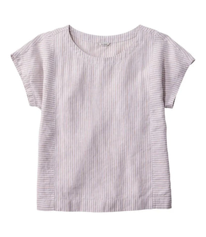 Women's Premium Washable Linen Shirt, Short-Sleeve Stripe