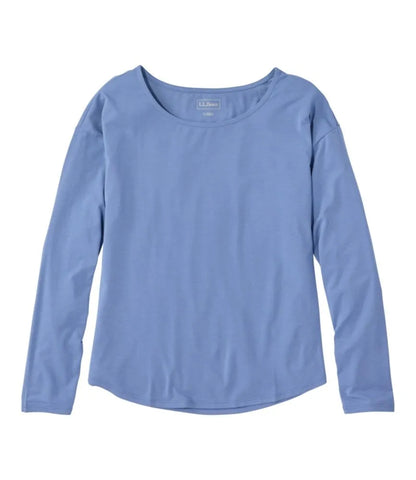 Women's Soft Stretch Supima-Blend Tee, Long Dolman-Sleeve Jewelneck