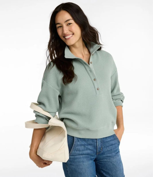 Women's Sunwashed Waffle Top, Mockneck Henley