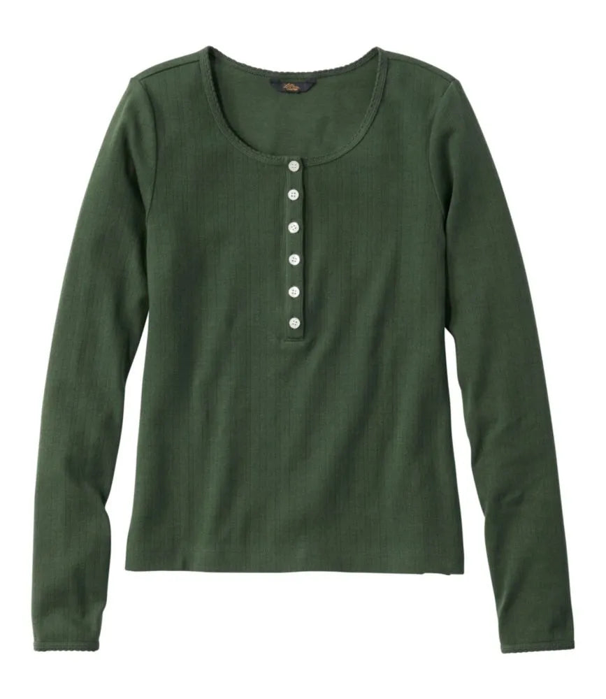 Women's Signature Premium Essential Pointelle Tee, Long-Sleeve Henley
