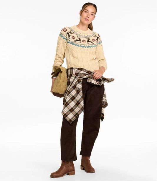 Women's Signature Cotton Fisherman Sweater, Crewneck Fair Isle