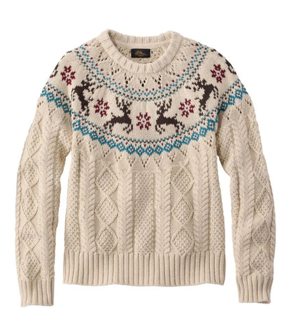 Women's Signature Cotton Fisherman Sweater, Crewneck Fair Isle