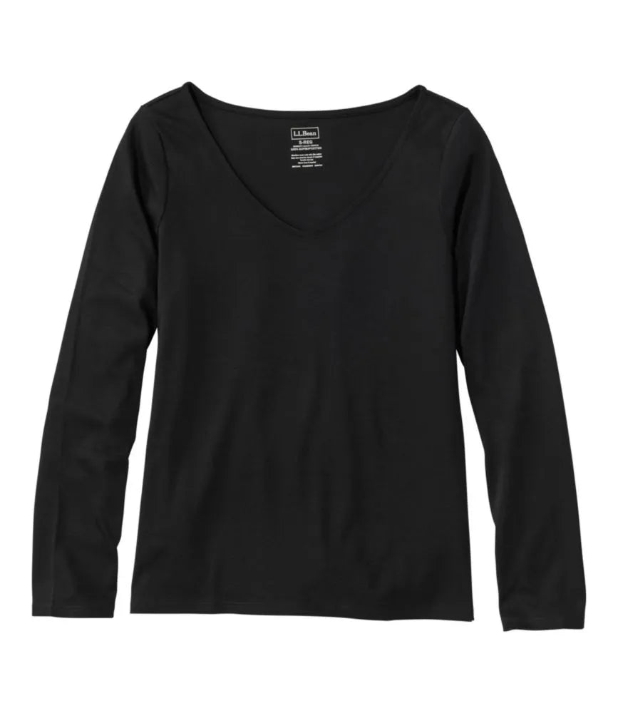 Women's Pima Cotton Tee, Long-Sleeve Open V-Neck