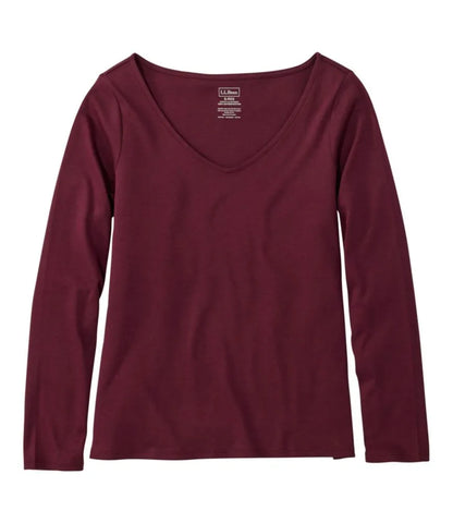 Women's Pima Cotton Tee, Long-Sleeve Open V-Neck