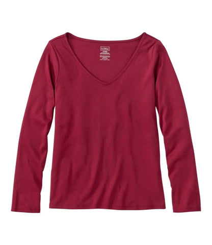 Women's Pima Cotton Tee, Long-Sleeve Open V-Neck