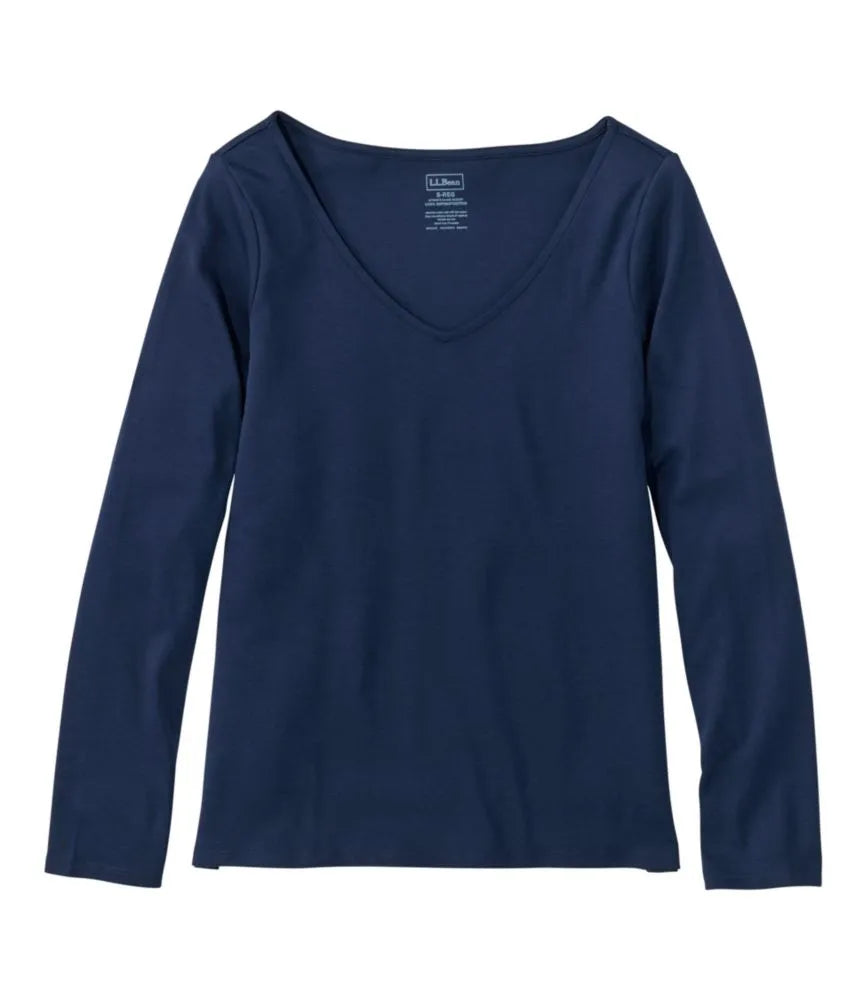Women's Pima Cotton Tee, Long-Sleeve Open V-Neck