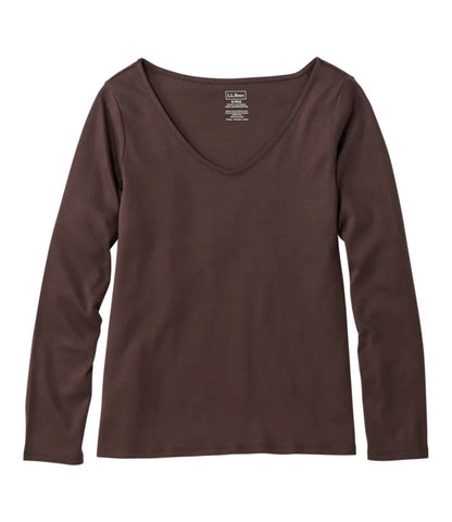 Women's Pima Cotton Tee, Long-Sleeve Open V-Neck