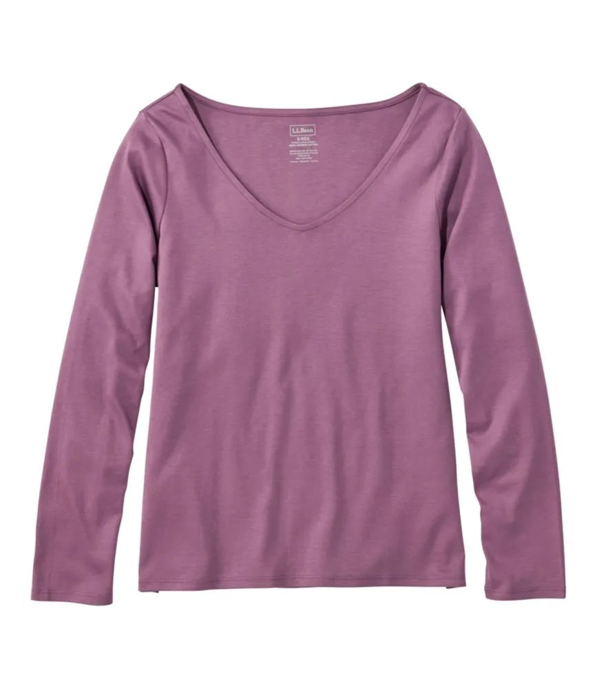 Women's Pima Cotton Tee, Long-Sleeve Open V-Neck