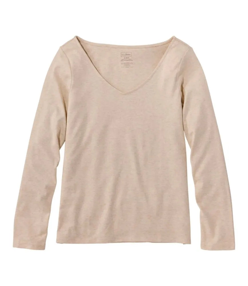 Women's Pima Cotton Tee, Long-Sleeve Open V-Neck