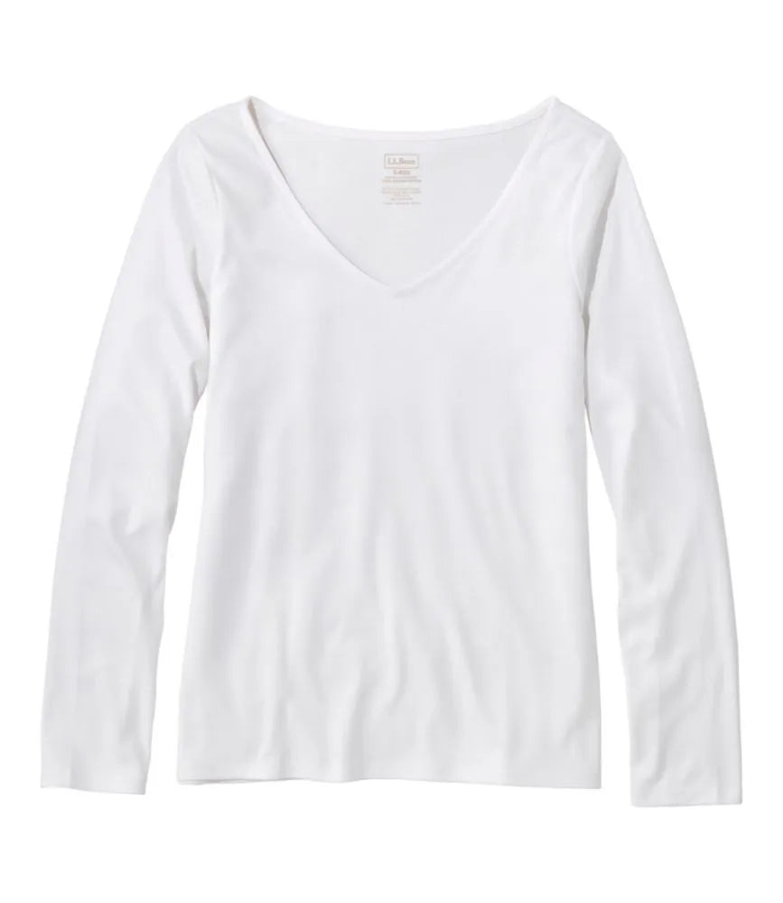Women's Pima Cotton Tee, Long-Sleeve Open V-Neck