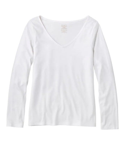 Women's Pima Cotton Tee, Long-Sleeve Open V-Neck
