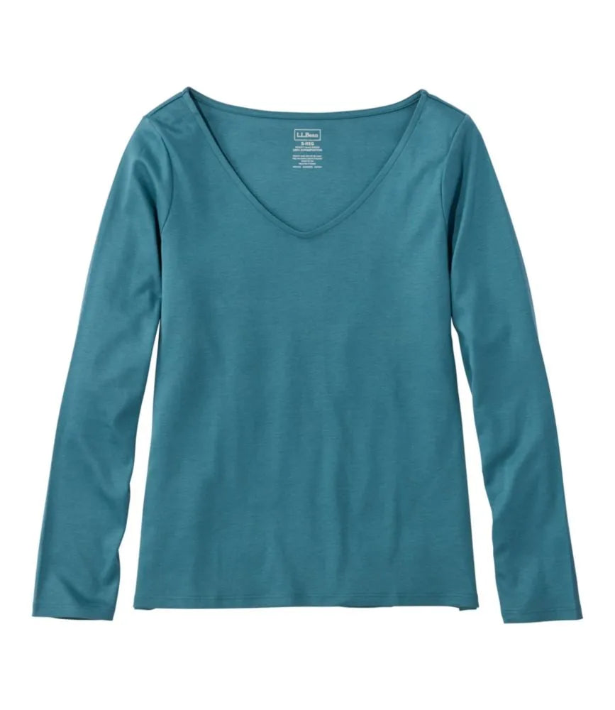 Women's Pima Cotton Tee, Long-Sleeve Open V-Neck