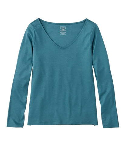 Women's Pima Cotton Tee, Long-Sleeve Open V-Neck