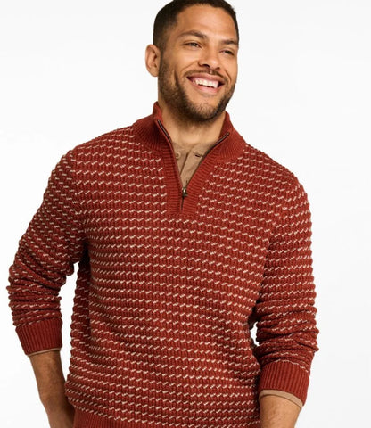 Men's Organic Cotton Waffle Sweater, Quarter Zip, Bird's-Eye