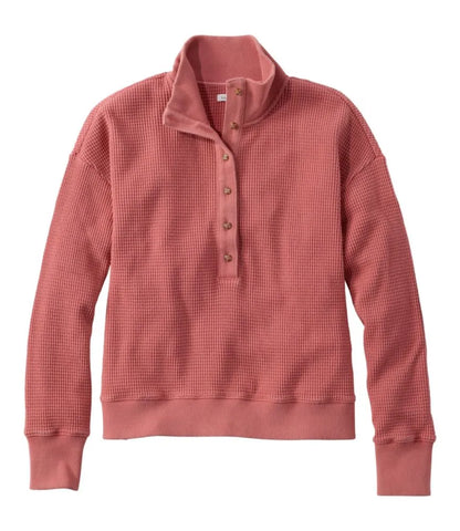 Women's Sunwashed Waffle Top, Mockneck Henley