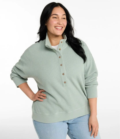 Women's Sunwashed Waffle Top, Mockneck Henley