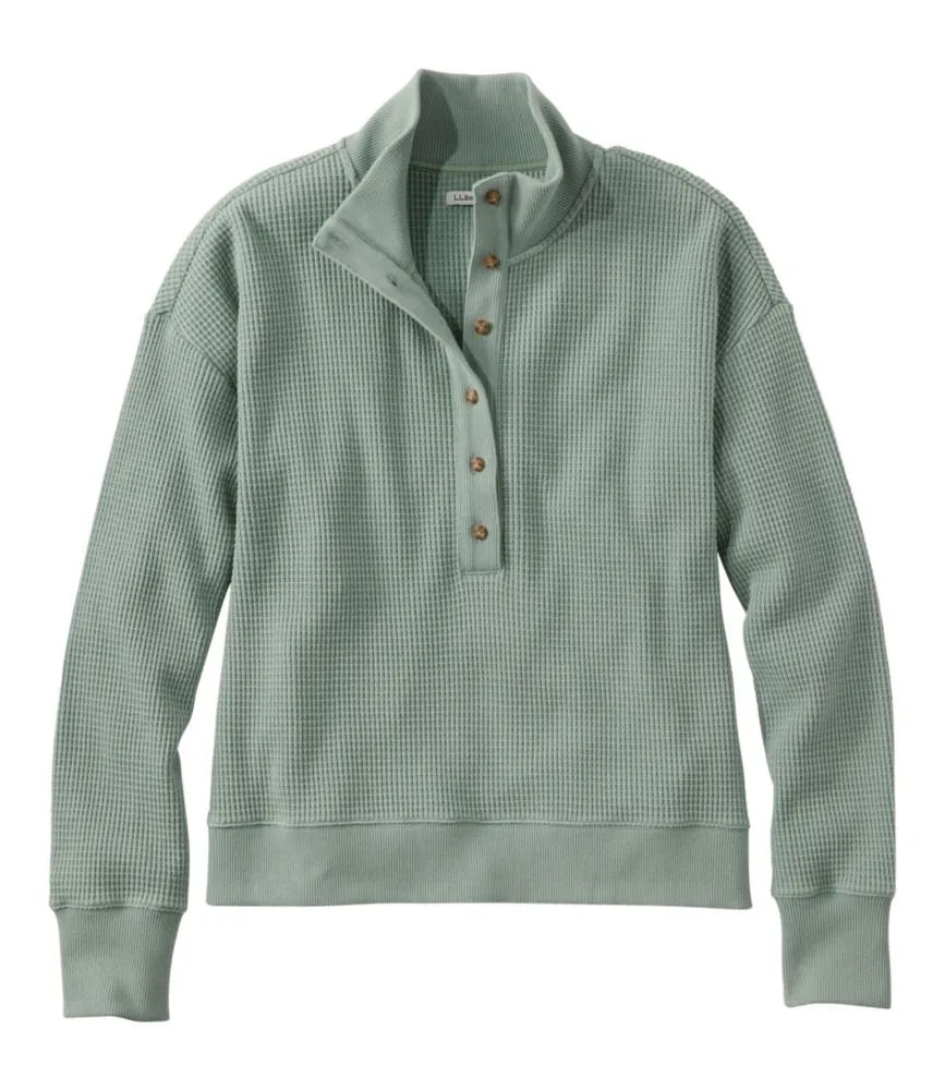 Women's Sunwashed Waffle Top, Mockneck Henley